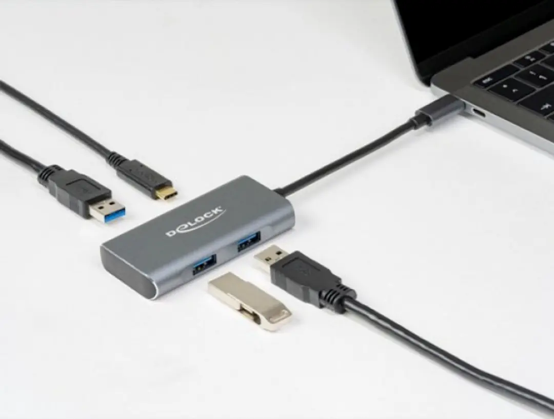 Delock 63261 USB Hub 10Gbps - 3x USB-A + 1x USB-C - Zwart/Grijs - afbeelding 3 van 5