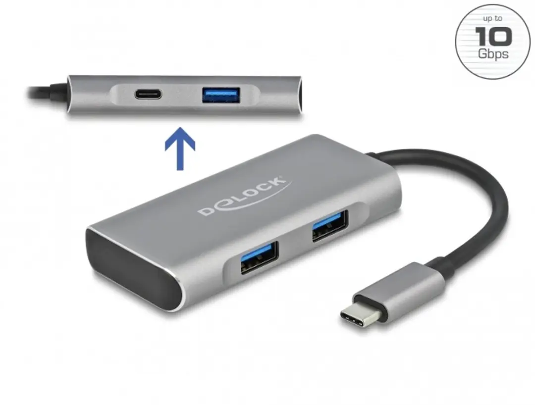 Delock 63261 USB Hub 10Gbps - 3x USB-A + 1x USB-C - Zwart/Grijs - afbeelding 5 van 5