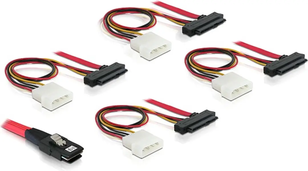 Delock Mini-SAS SFF-8087 naar 4x SAS SFF-8482 + 4x Molex
