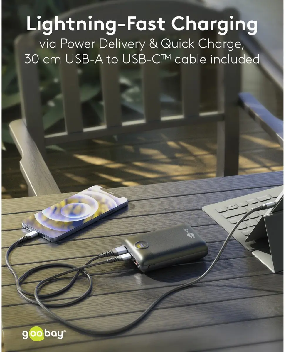 Goobay Powerbank 20.000mAh 22,5W - 3x USB - PD/QC - Zwart