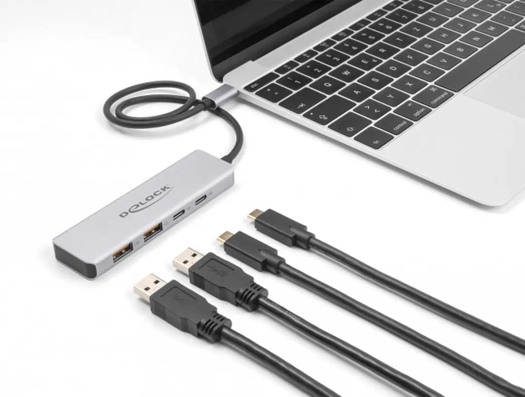 Delock USB 10Gbps Type-C Hub 2x USB-A 2x USB-C - 35cm - Grijs - afbeelding 3 van 4