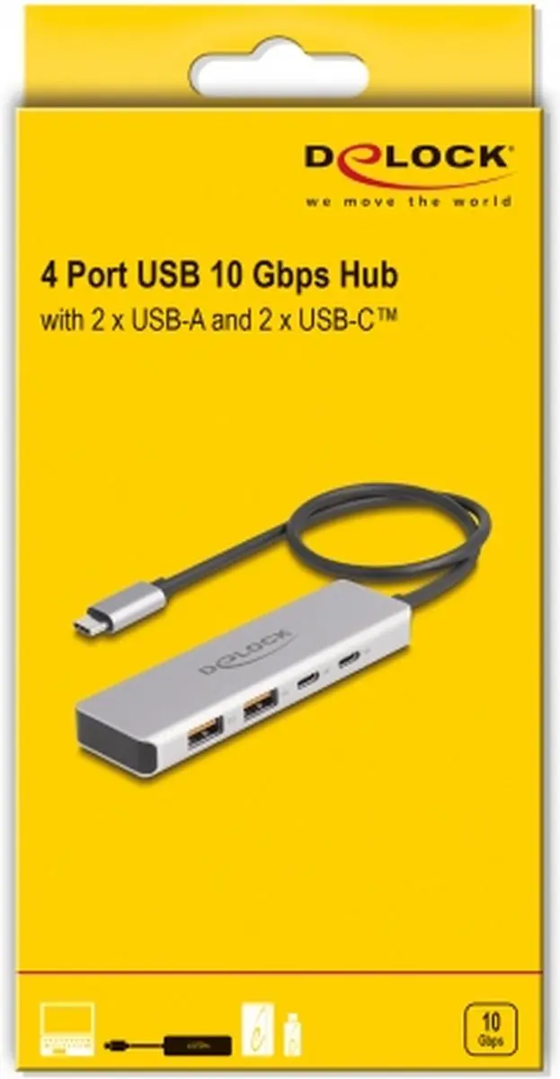 Delock USB 10Gbps Type-C Hub 2x USB-A 2x USB-C - 35cm - Grijs - afbeelding 2 van 4