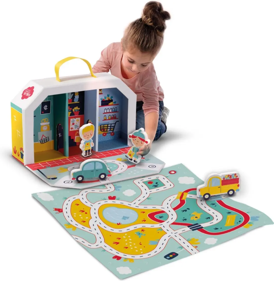 SES Creative Petits Pretenders Winkelstraat Speelkoffer - Speelmat & 4 Figuren