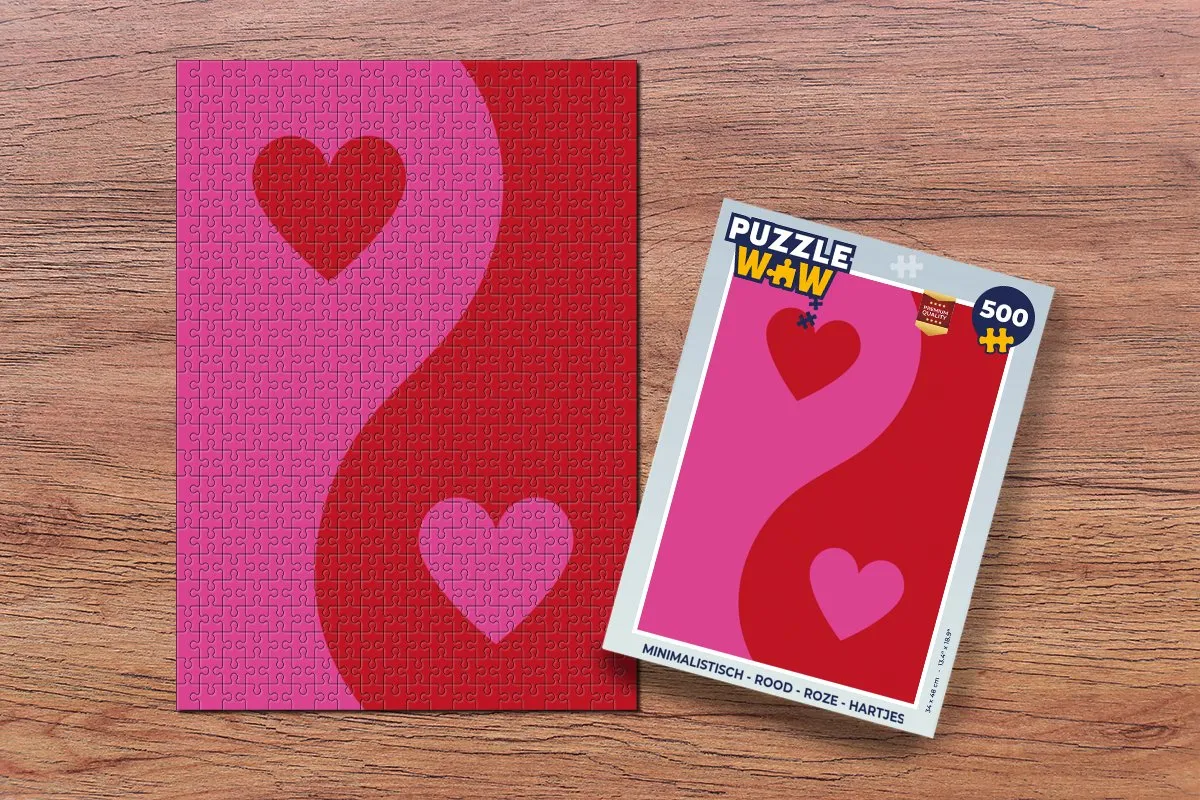 PuzzleWow Minimalistisch Hartjes Puzzel 500 Stuks - Rood Roze