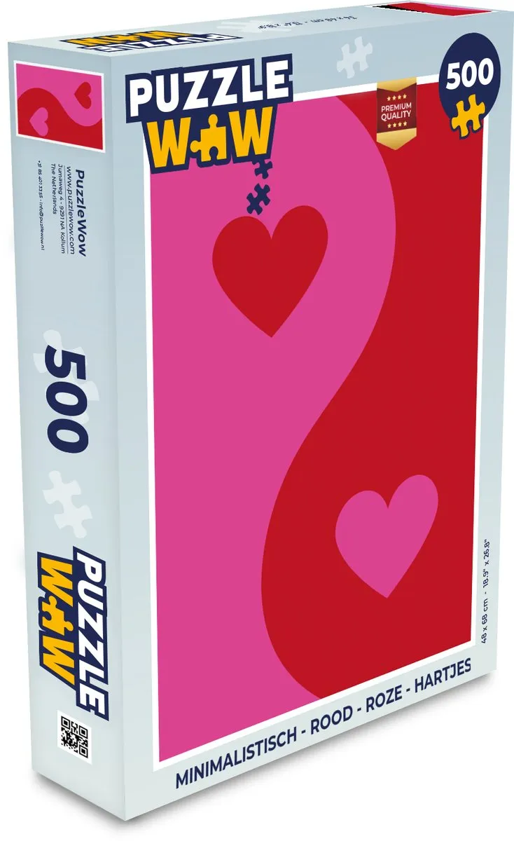 PuzzleWow Minimalistisch Hartjes Puzzel 500 Stuks - Rood Roze