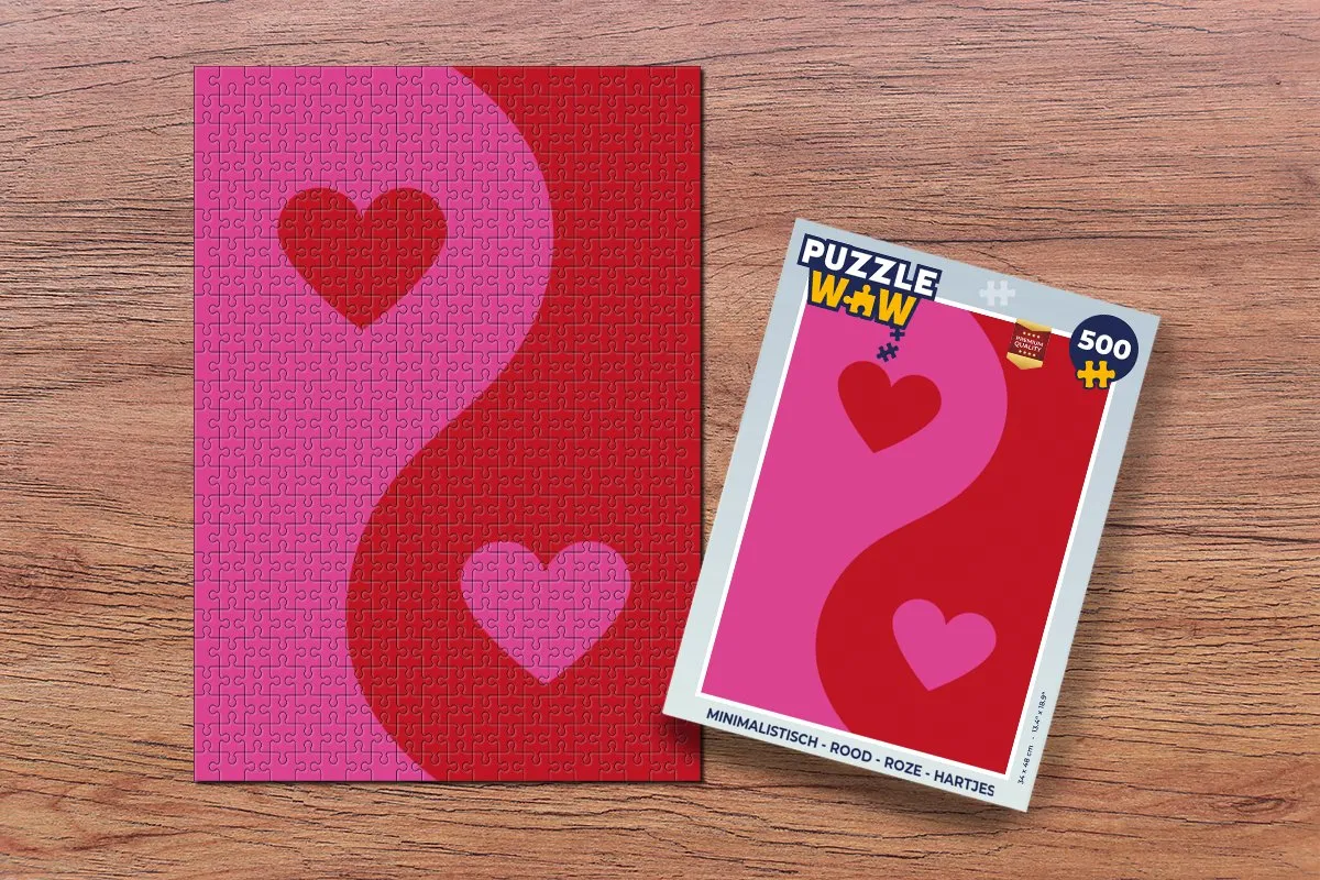 PuzzleWow Minimalistisch Hartjes Puzzel 500 Stuks - Rood Roze
