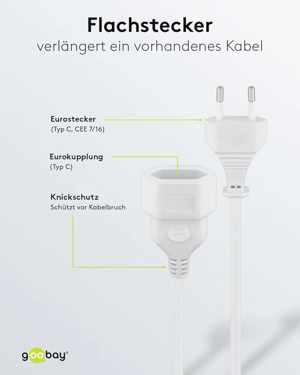 Goobay Europlug Verlengkabel 3m - 1 Stopcontact - 625W - Wit
