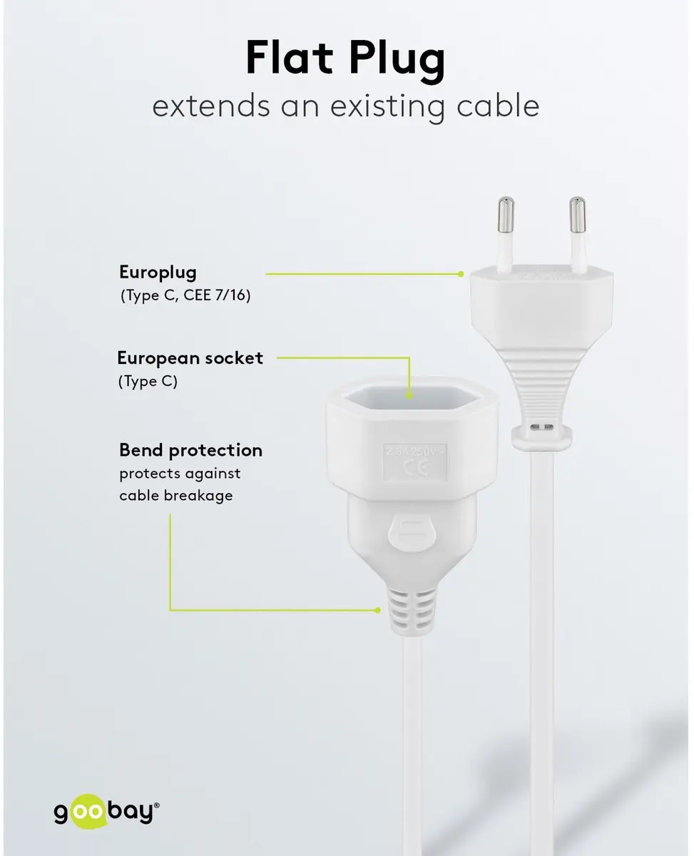 Goobay Europlug Verlengkabel 3m - 1 Stopcontact - 625W - Wit