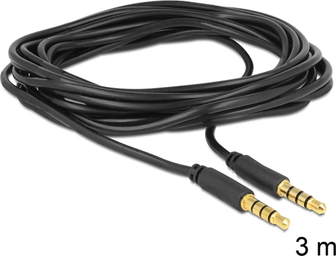 Delock 3,5mm Jack 4-polig Audio/Video Kabel AWG24 - 3m - Zwart - afbeelding 2 van 5