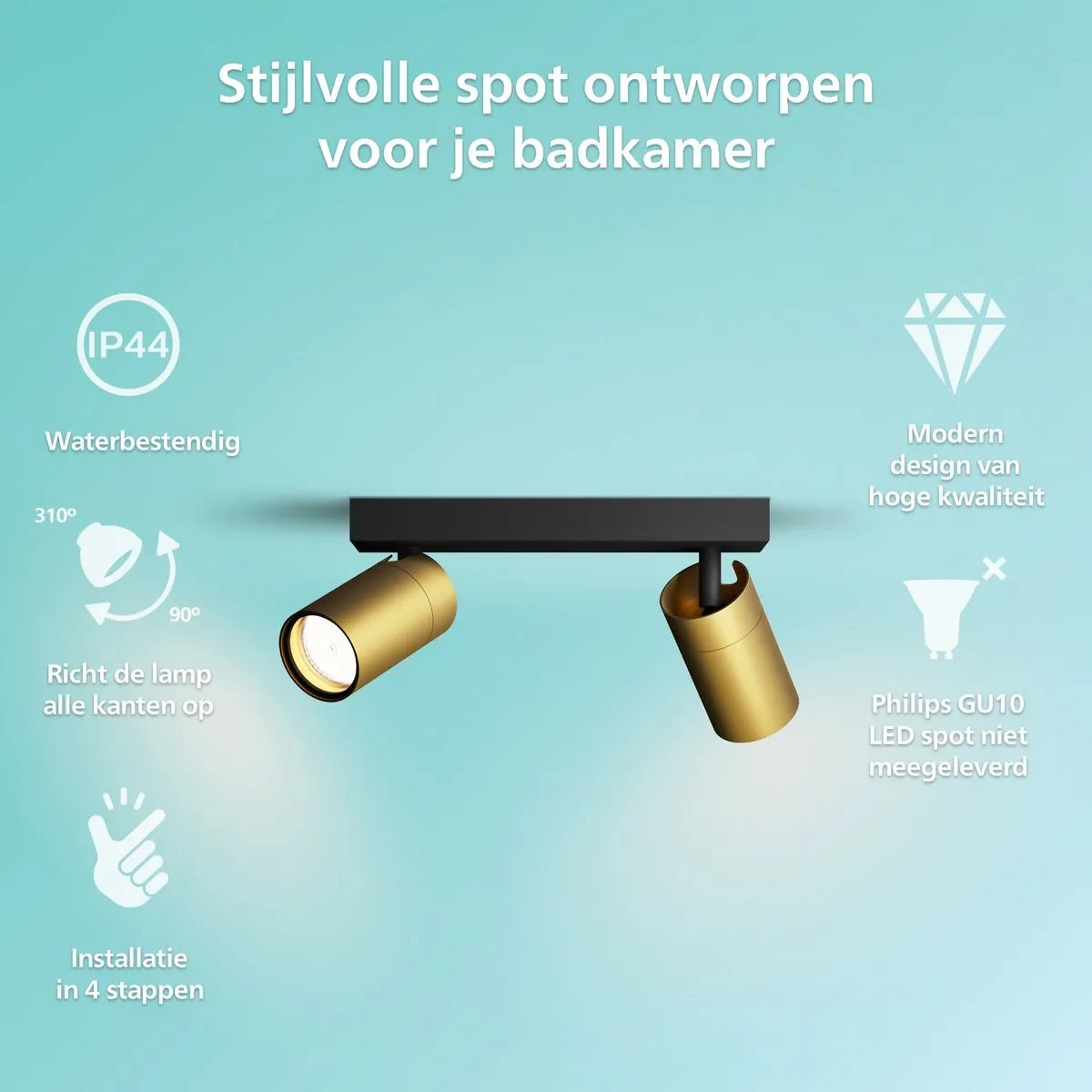 Philips Idris Spot Plafondspot 2x5W - Messing - IP44
