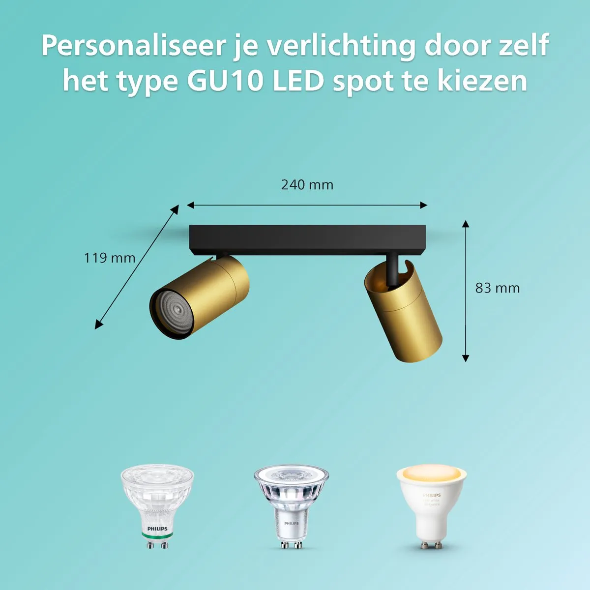 Philips Idris Spot Plafondspot 2x5W - Messing - IP44