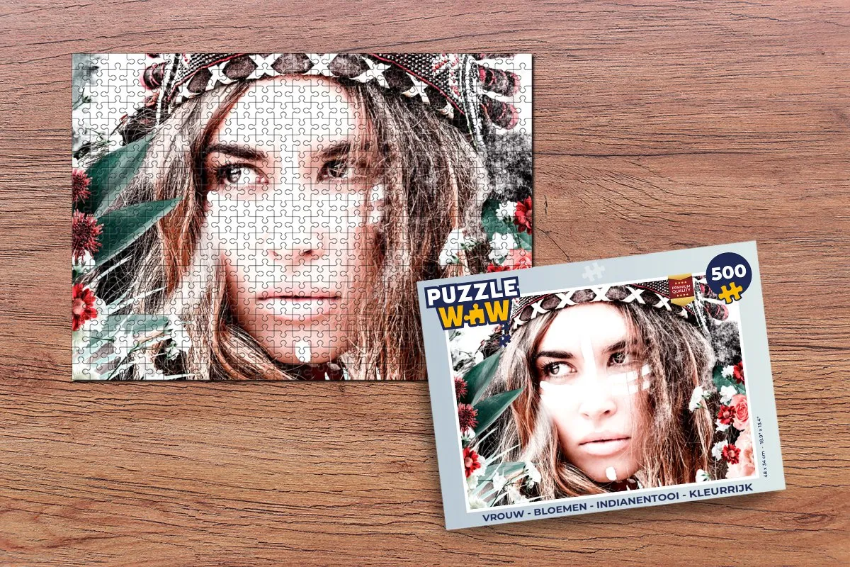 PuzzleWow Vrouw - Bloemen - Indianentooi - Rozen Legpuzzel 500 Stuks - Multicolor