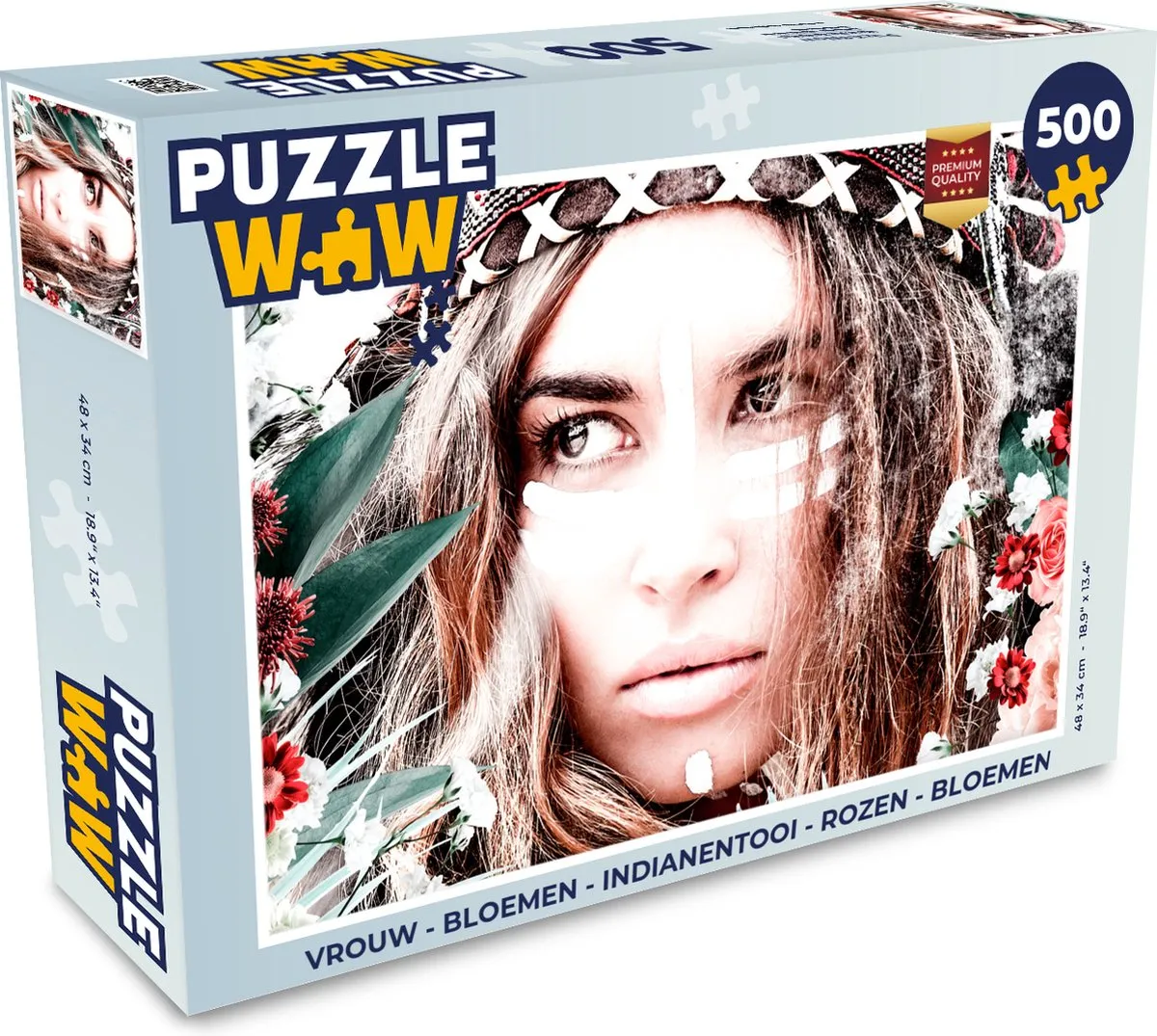 PuzzleWow Vrouw - Bloemen - Indianentooi - Rozen Legpuzzel 500 Stuks - Multicolor