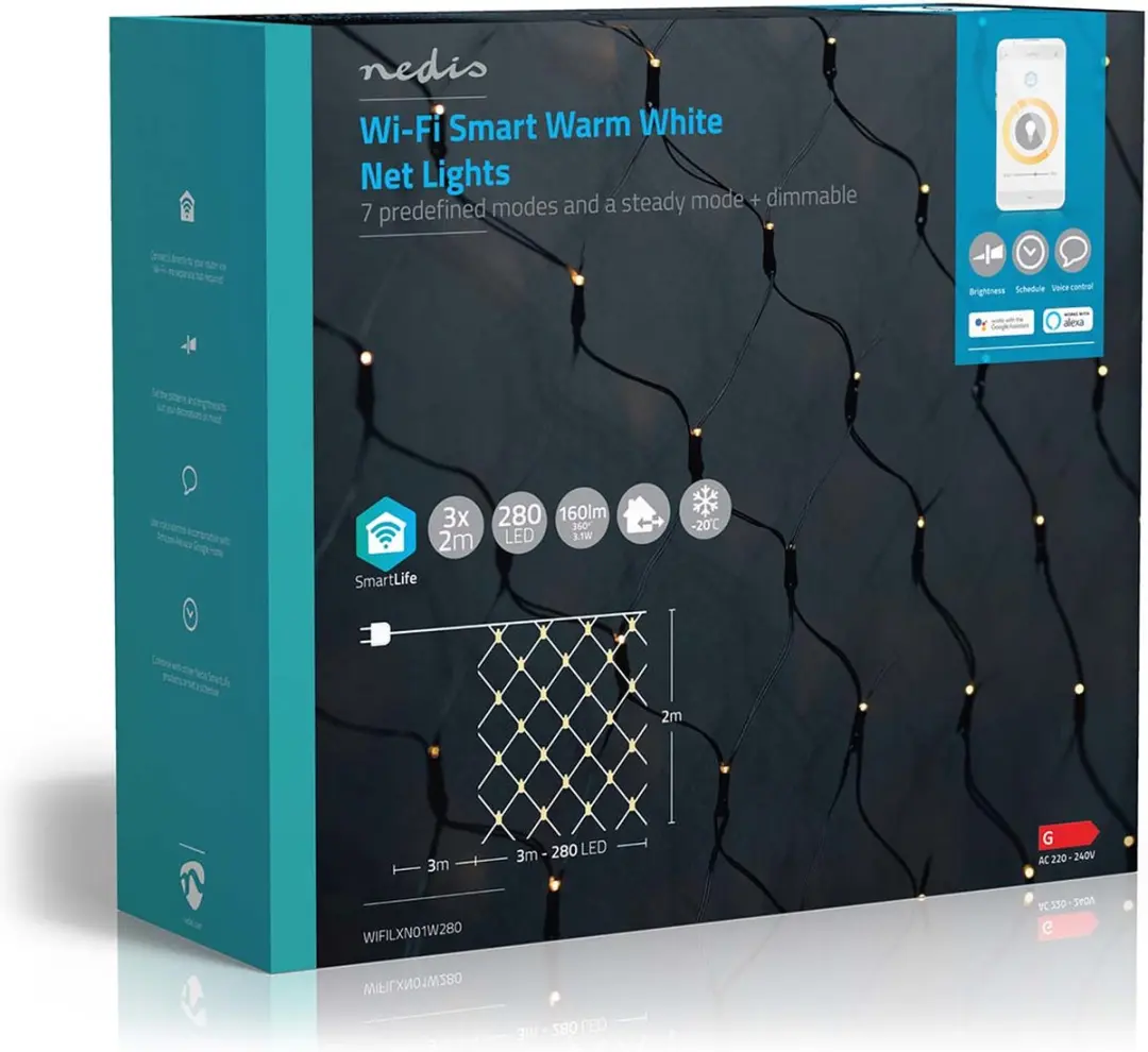Nedis SmartLife Kerstverlichting Net 280 LED 3m - Warm Wit - afbeelding 4 van 6