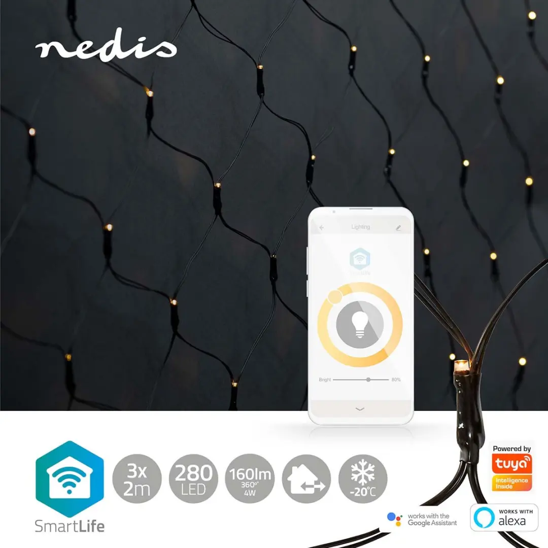 Nedis SmartLife Kerstverlichting Net 280 LED 3m - Warm Wit - afbeelding 3 van 6