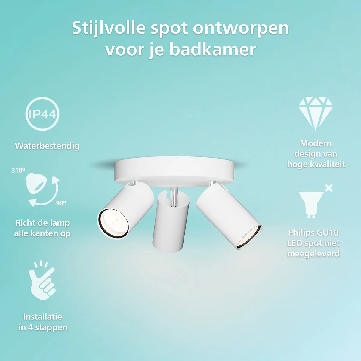 Philips Idris Spot Plafondlamp 3x5W IP44 - Wit