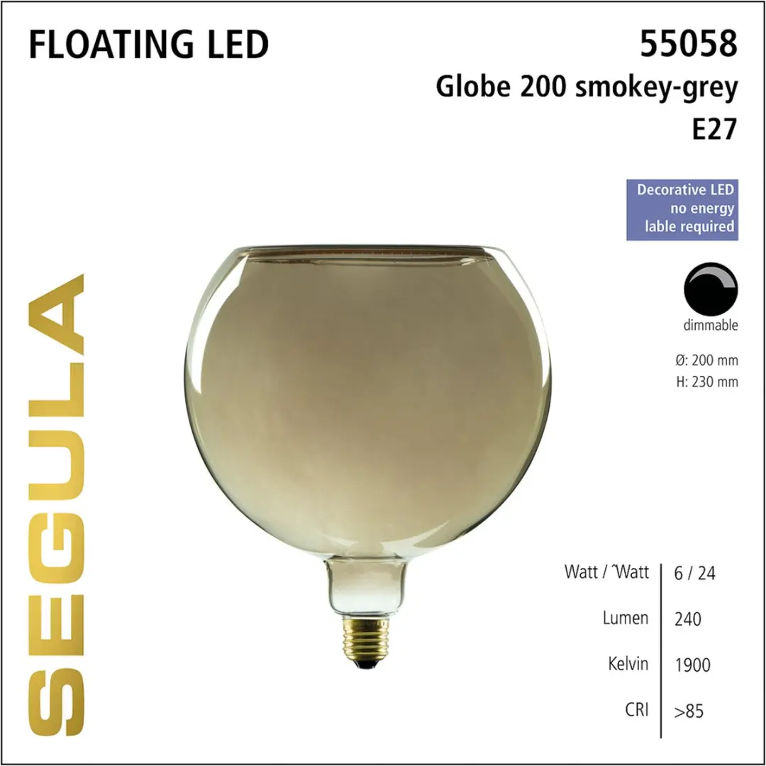 Segula LED Floating Globe 200 - 6W E27 - Rookglas - afbeelding 4 van 6
