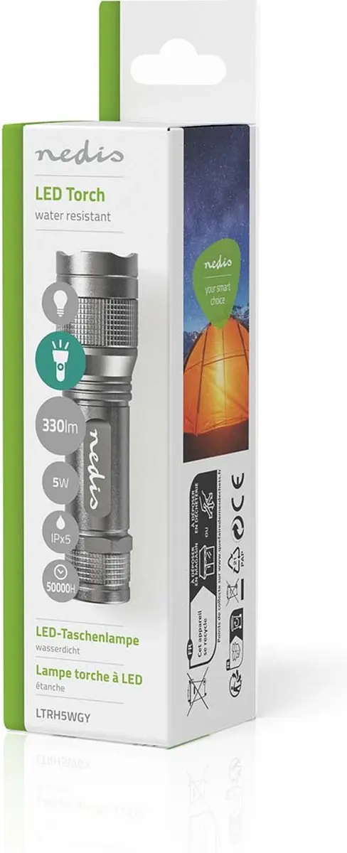Nedis LED-Zaklamp LTRH5WGY - 330 Lumen - 200m Bereik - Grijs - afbeelding 5 van 6