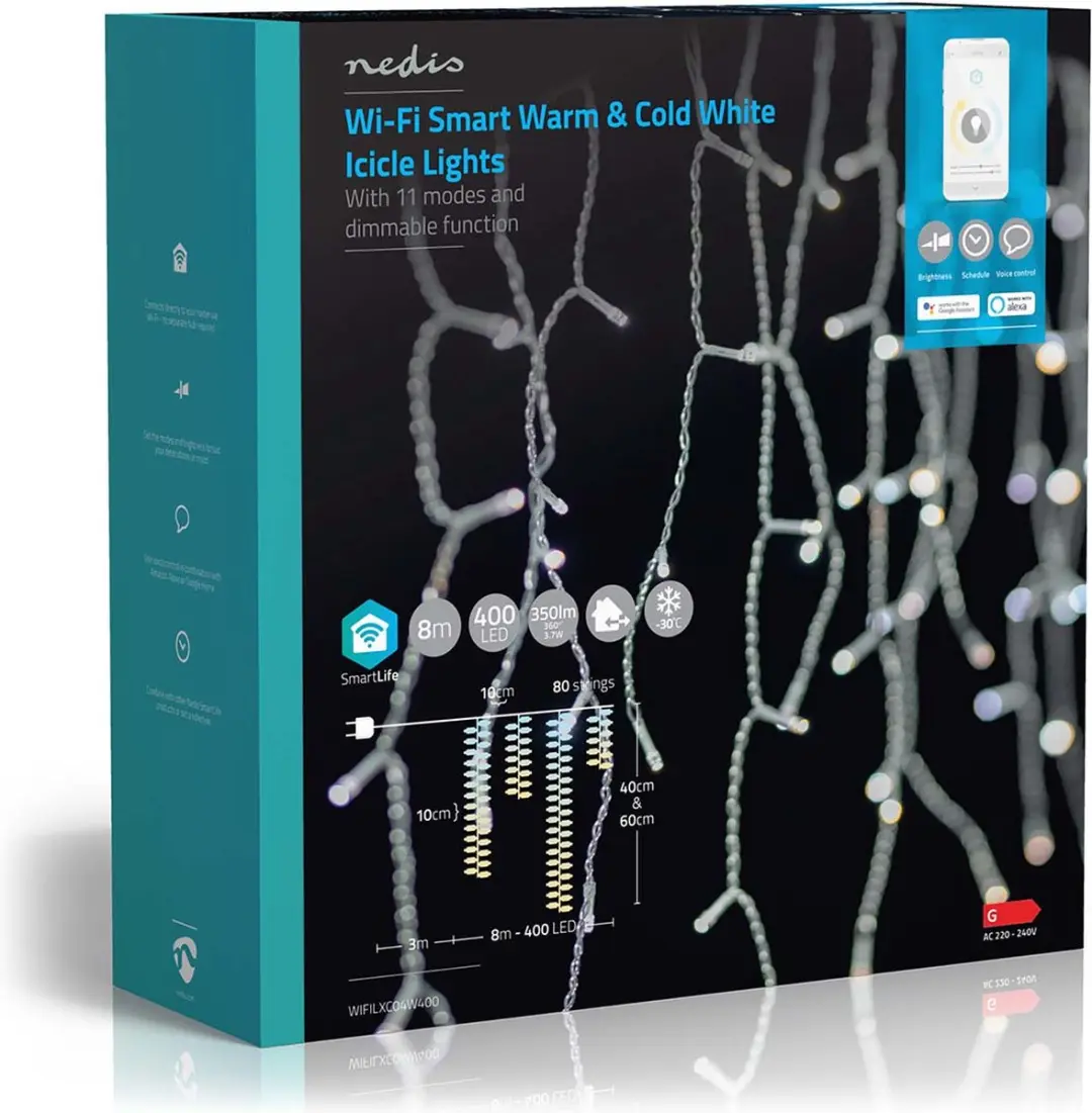 Nedis SmartLife Ijskegel Kerstverlichting 400 LED - 8m - Warm tot Koel Wit - afbeelding 6 van 6