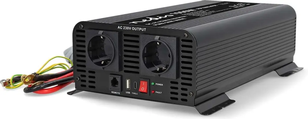 Nedis Auto Omvormer 1000W 24V/230V - Zuivere Sinus - 2x Stopcontact + USB - Zwart - afbeelding 2 van 6