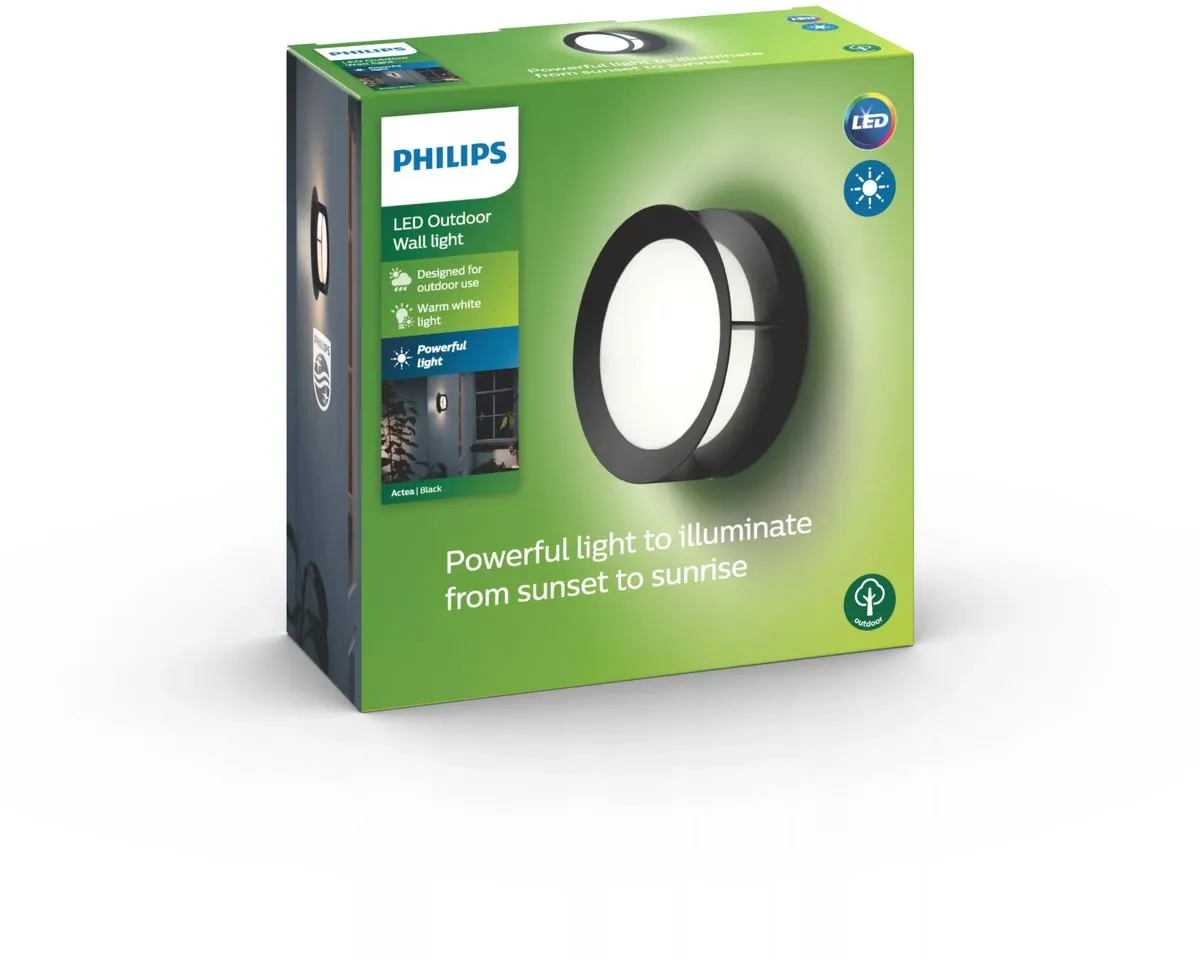 Philips Actea Muurlamp - 1 Lichtpunt Ø18,9cm Zwart