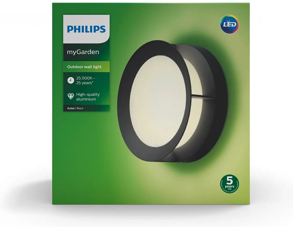Philips Actea Muurlamp - 1 Lichtpunt Ø18,9cm Zwart