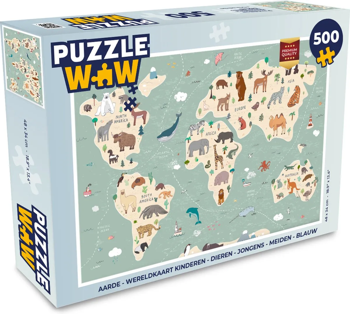 PuzzleWow Wereldkaart Puzzel 500 Stuks