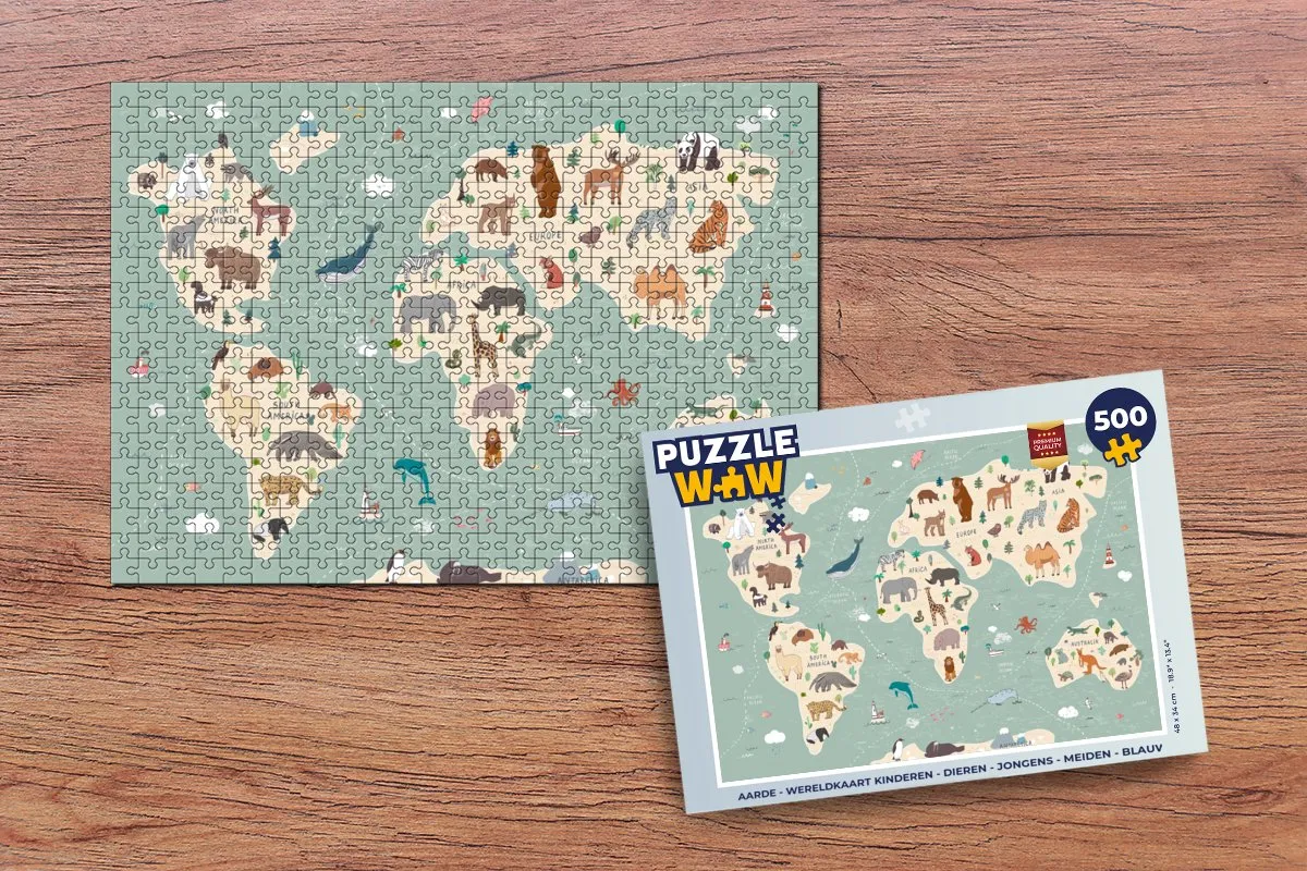 PuzzleWow Wereldkaart Puzzel 500 Stuks - Multicolor