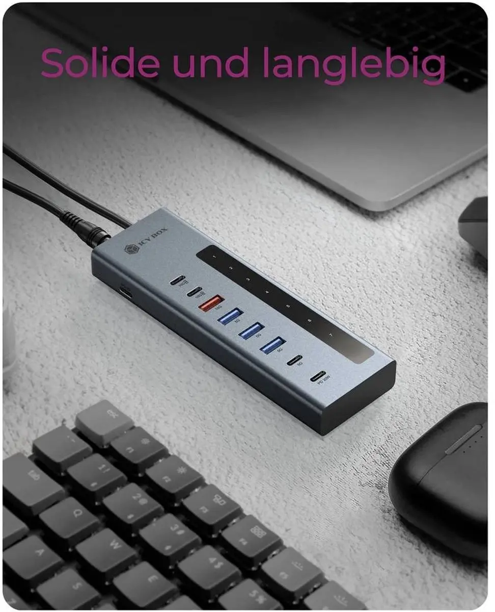 Icy Box IB-HUB1743-CPD USB-Hub 10 Gbps - 7+1 Poorten - Blauw - afbeelding 4 van 4
