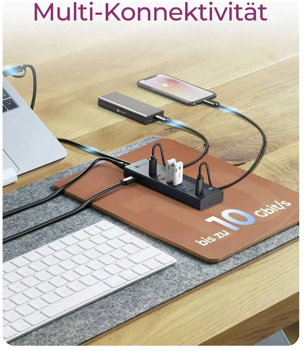 Icy Box IB-HUB1743-CPD USB-Hub 10 Gbps - 7+1 Poorten - Blauw - afbeelding 3 van 4