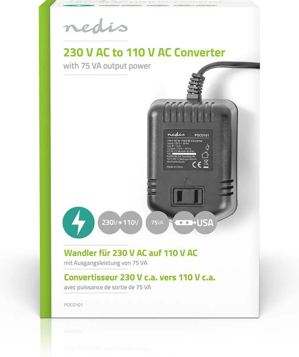 Nedis Spanningsomvormer 65W 230V→110V - Eurostekker - Zwart