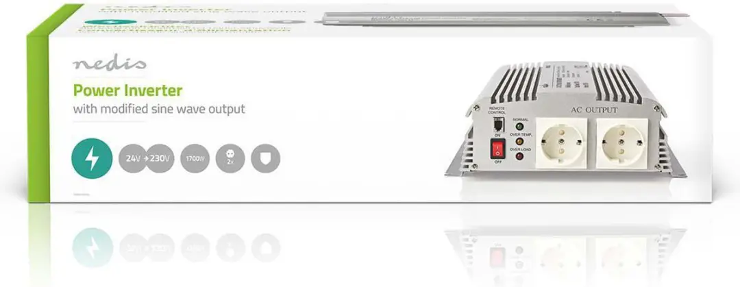 Nedis Auto Omvormer 1700W 24V/230V - 2x Stopcontact - Gemodificeerde Sinusgolf