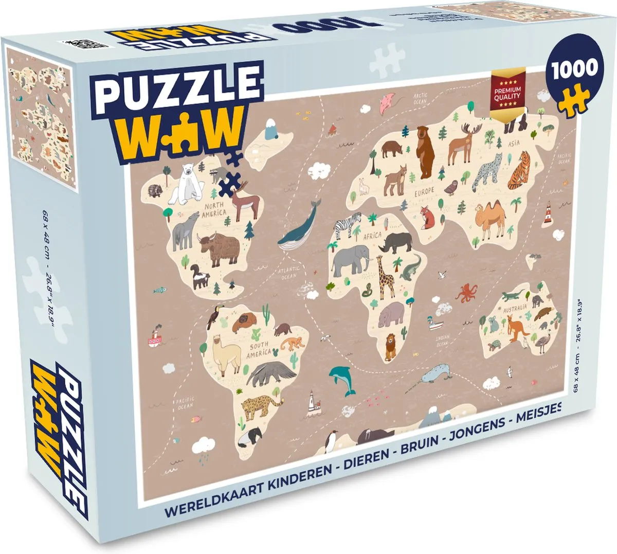 PuzzleWow Wereldkaart Dieren Puzzel 1000 Stuks