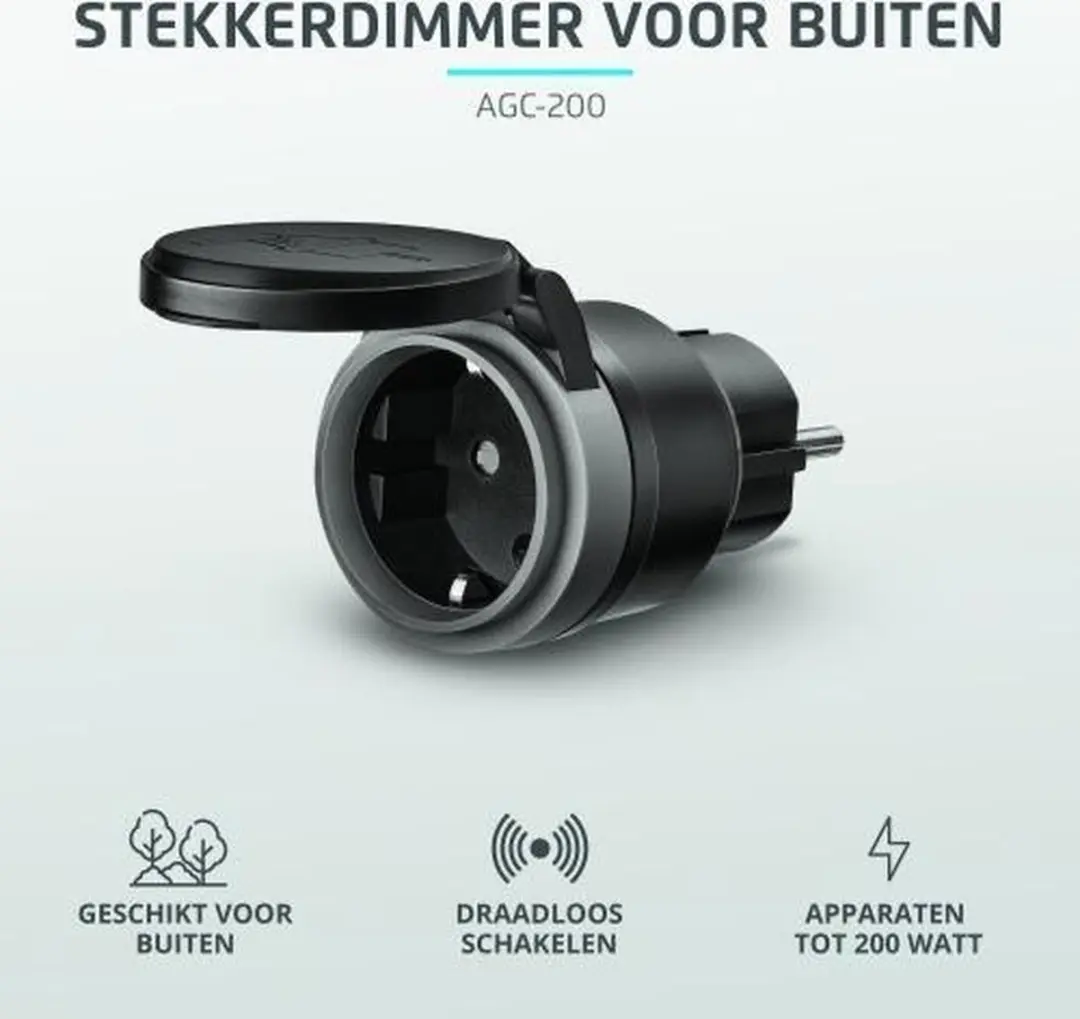 KlikAanKlikUit AGC-200 Stekkerdimmer voor Buiten - 200W - Zwart - afbeelding 3 van 6