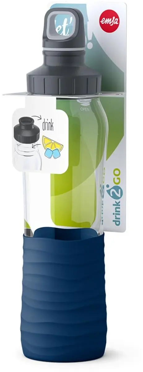 Emsa Drink2Go N3100600 Glazen Fles 750ml - Navy Blauw - afbeelding 5 van 5