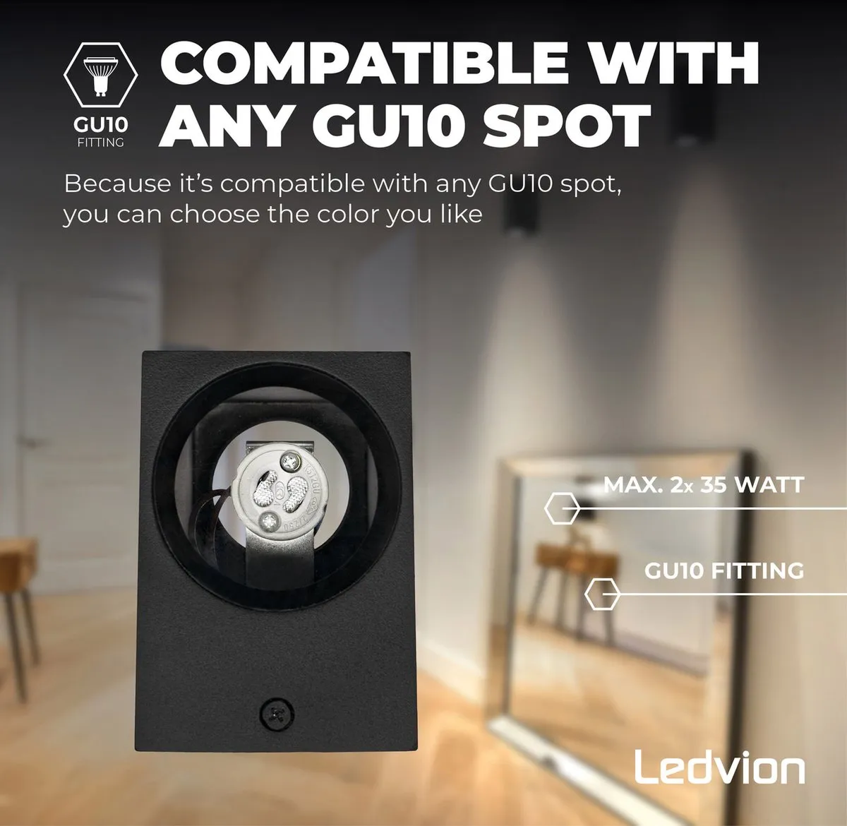 Ledvion LED Wandlamp met Sensor GU10 3W - Zwart
