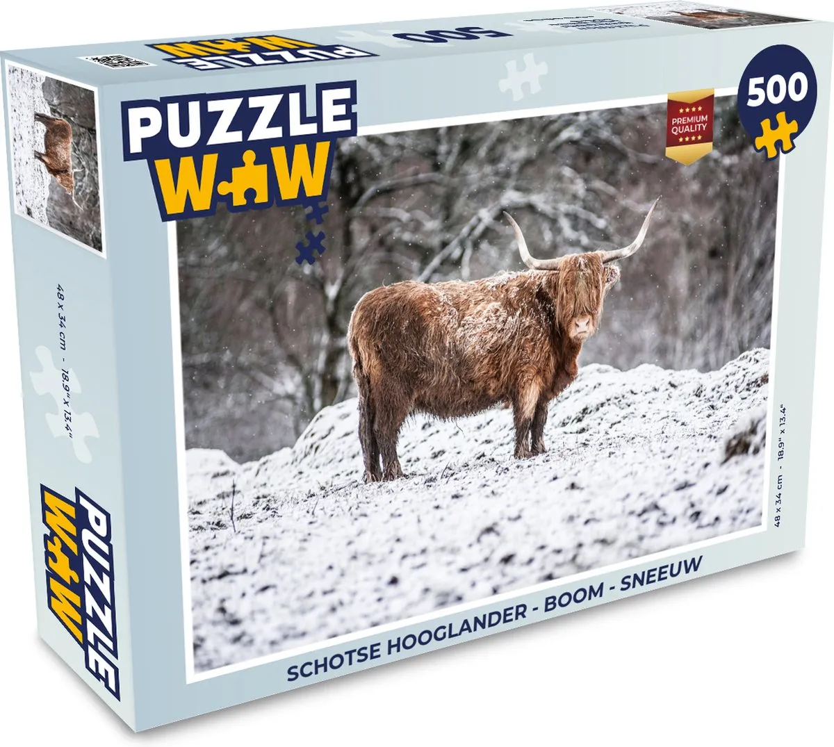 PuzzleWow Schotse Hooglander Boom Sneeuw Legpuzzel 500 Stuks