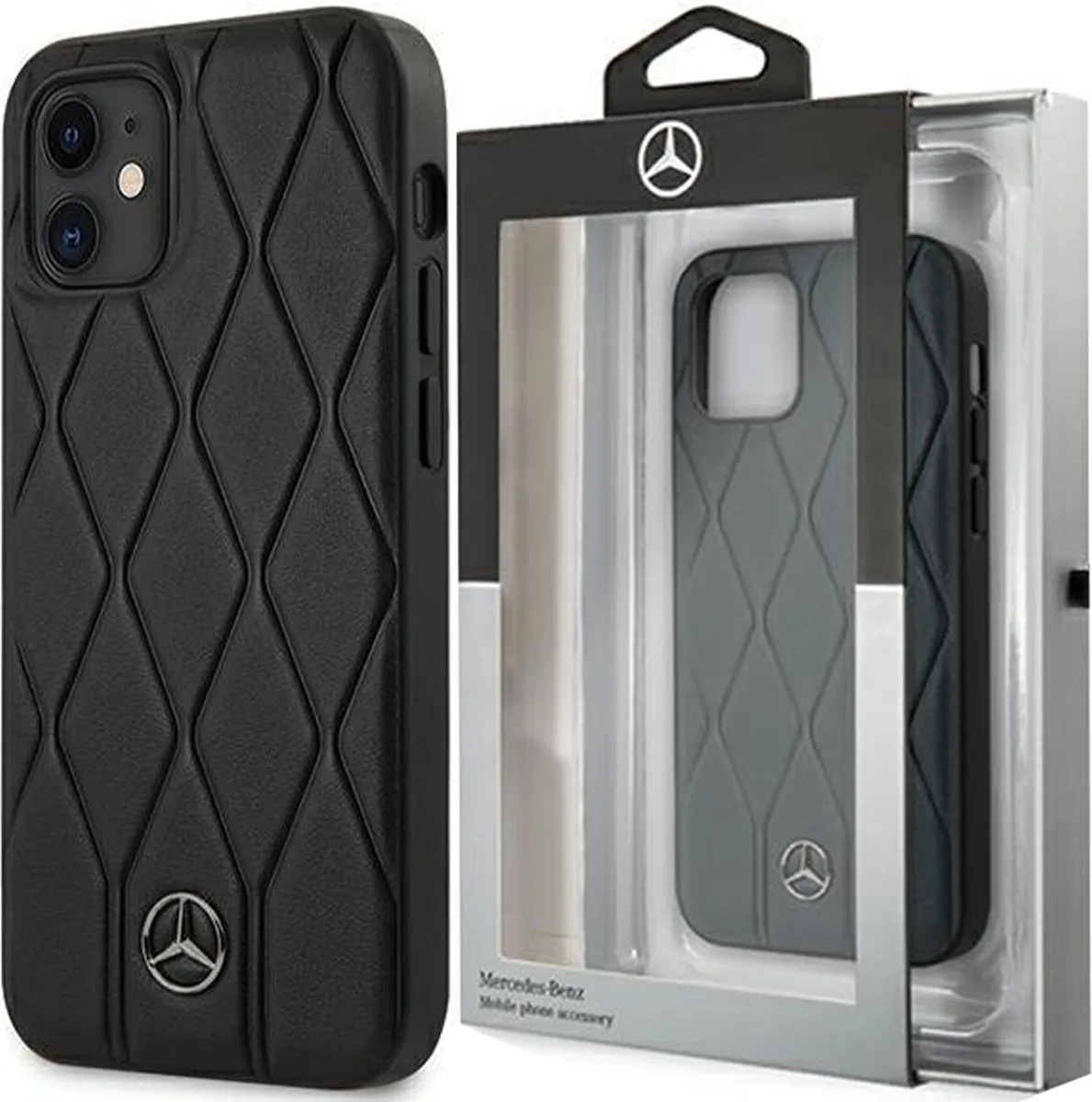 Mercedes-Benz iPhone 12 Mini Hoesje - Effen Zwart Leer - MagSafe