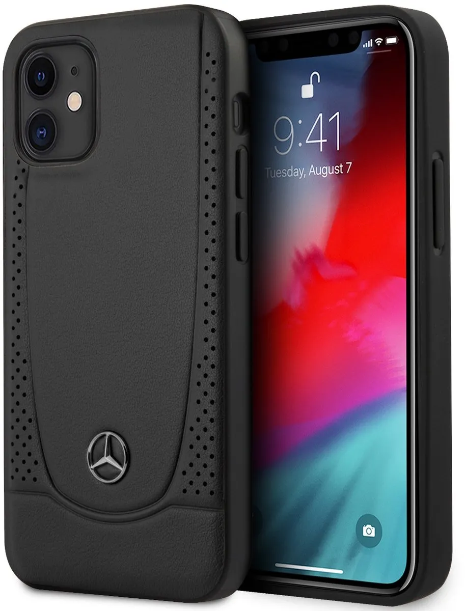 Mercedes-Benz iPhone 12 Mini Hoesje - Effen Zwart Leer - MagSafe