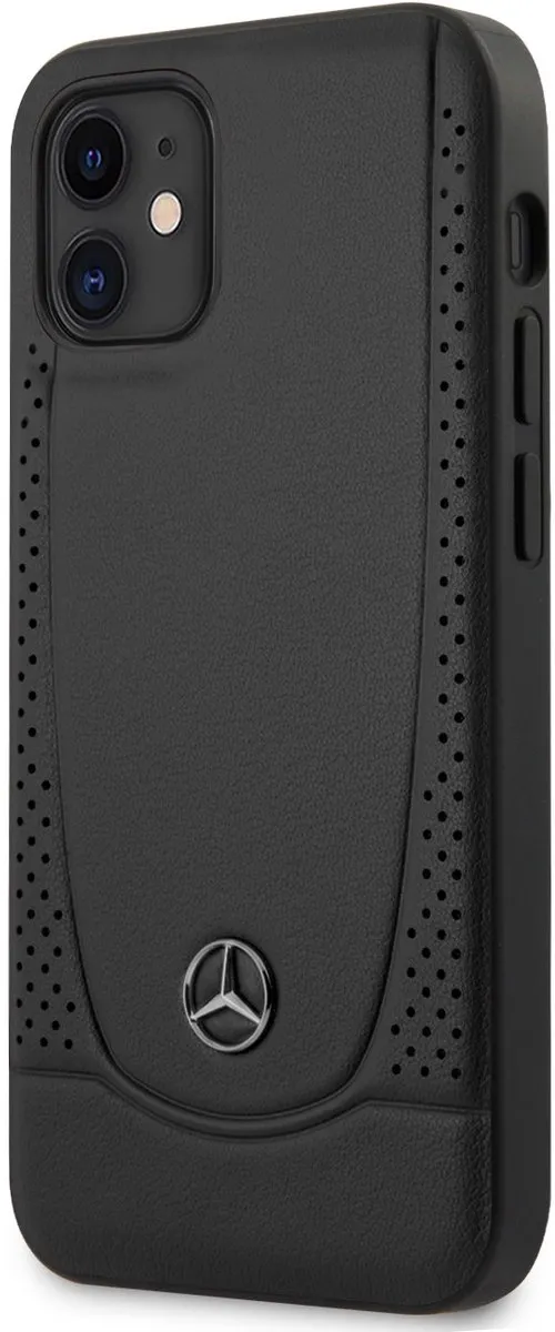 Mercedes-Benz iPhone 12 Mini Hoesje - Effen Zwart Leer - MagSafe