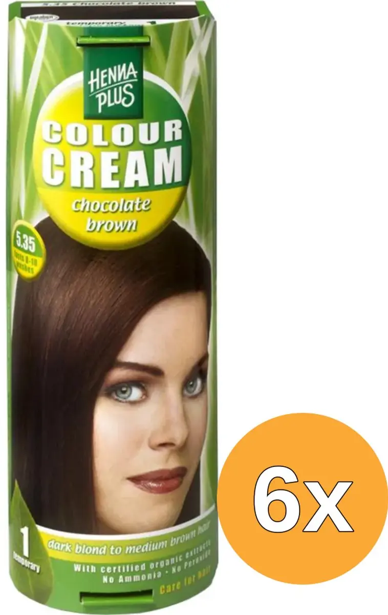 6x Hennaplus Colour Cream 5.35 Chocolate Brown (60 ml)
