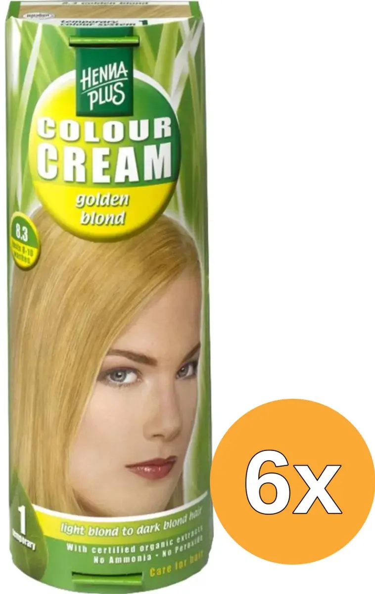 6x Hennaplus Colour Cream 8.3 Gold Blond (60 ml)