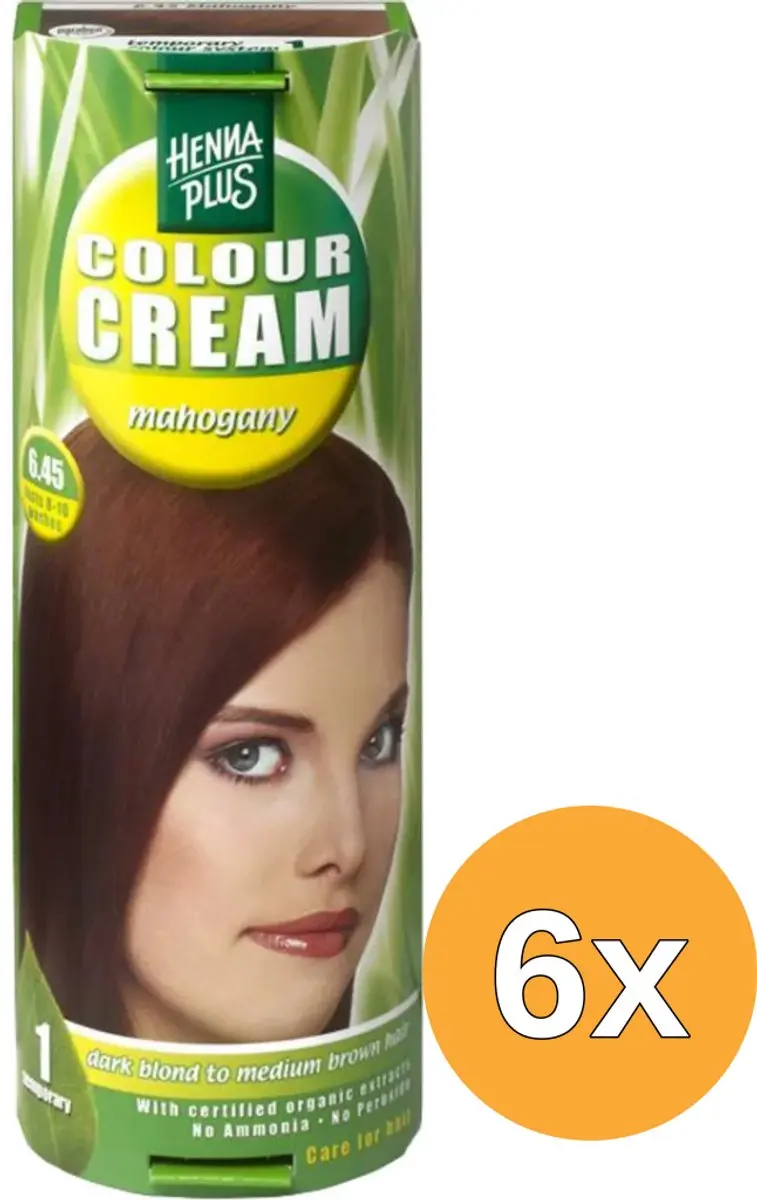 6x Hennaplus Colour cream 6.45 mahogany (60 ml)