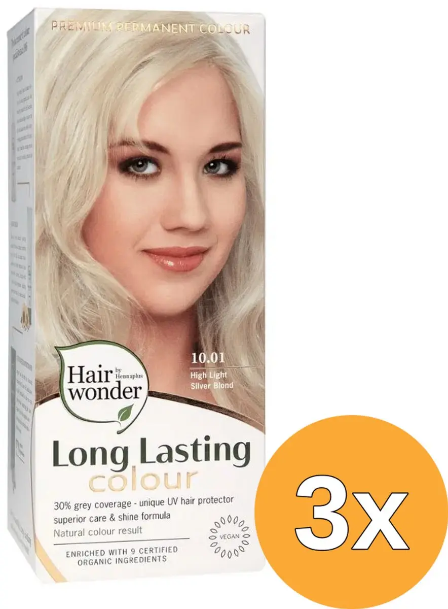 3x Hairwonder Long Lasting Colour 10.01 Silver Blond (100 ml)