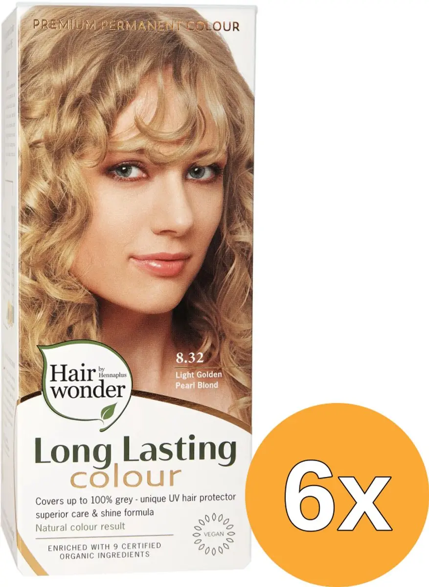6x Hairwonder Long Lasting Colour Light Golden Pearl Blond 8.32 (100 ml)