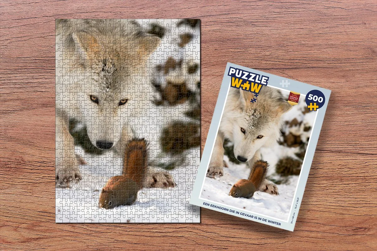 PuzzleWow Legpuzzel Eekhoorn - Wolf - Sneeuw 500 Stuks - Multicolor