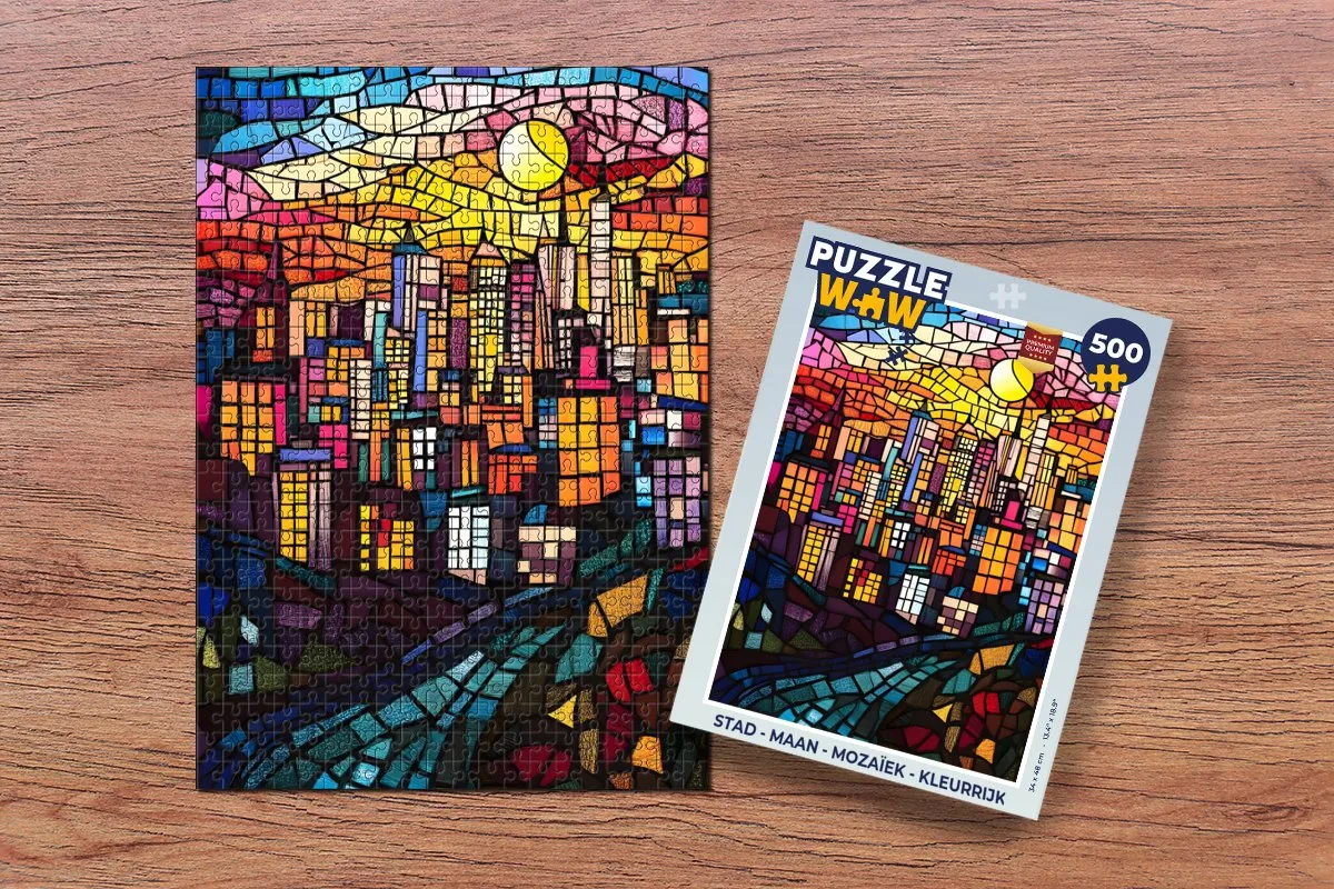 PuzzleWow Stad Maan Mozaïek Legpuzzel 500 Stuks