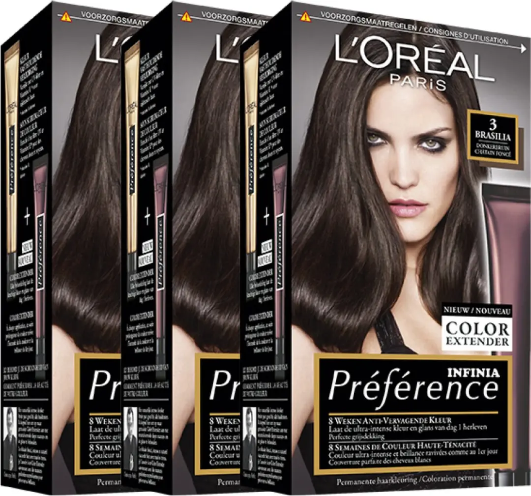 L'Oréal Paris Préférence Récital 3 Brasilia Donkerbruin - 3 Stuks