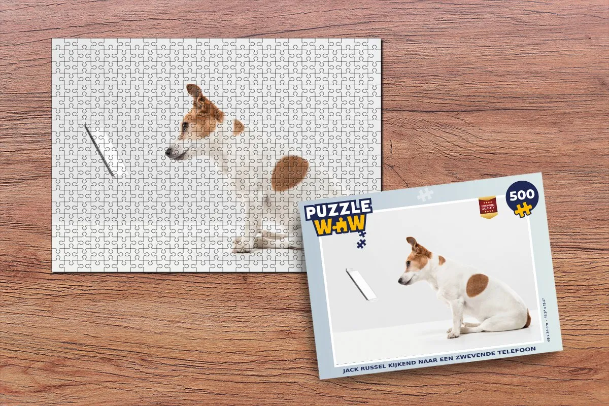 PuzzleWow Legpuzzel Jack Russel Zwevende Telefoon 500 Stuks - Multicolor