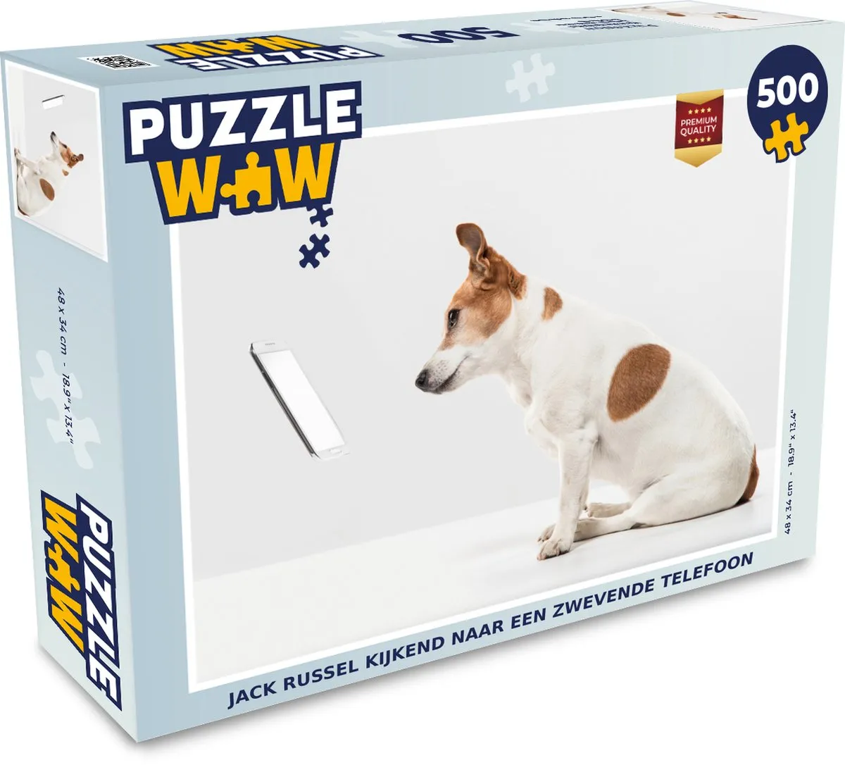 PuzzleWow Legpuzzel Jack Russel Zwevende Telefoon 500 Stuks - Multicolor